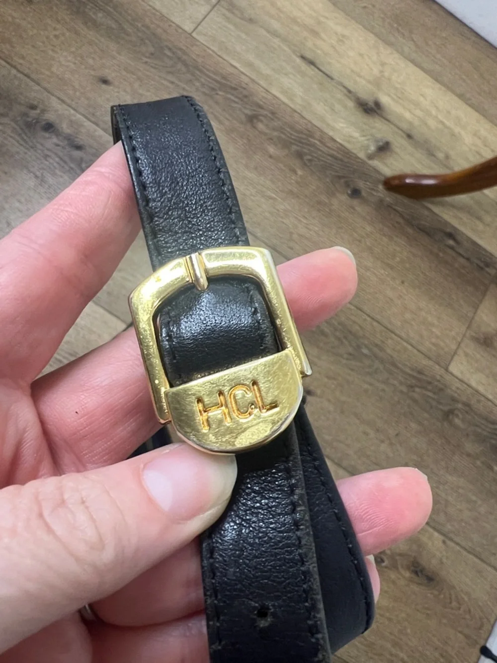 Vintage HCL Black Leather Monogram Crossbody Bag